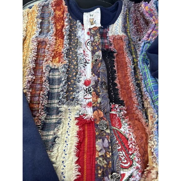 Vtg Homemade Quilted Patchwork Sweatshirt Jacket Size L Frayed Edges Button Down - Picture 3 of 8